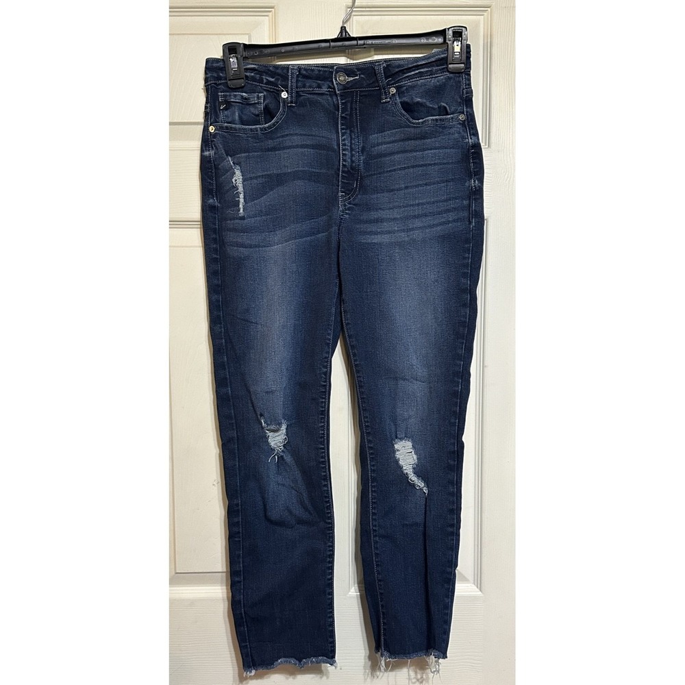 KanCan Skinny Jeans Womens 29 Dark Wash KC6223D Distressed High Rise Raw Hem